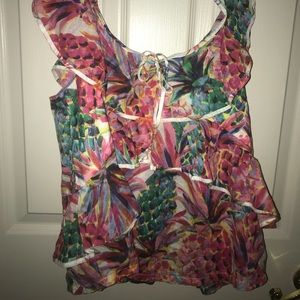 Size 10 J Crew Painted Pineapple Ruffle Top